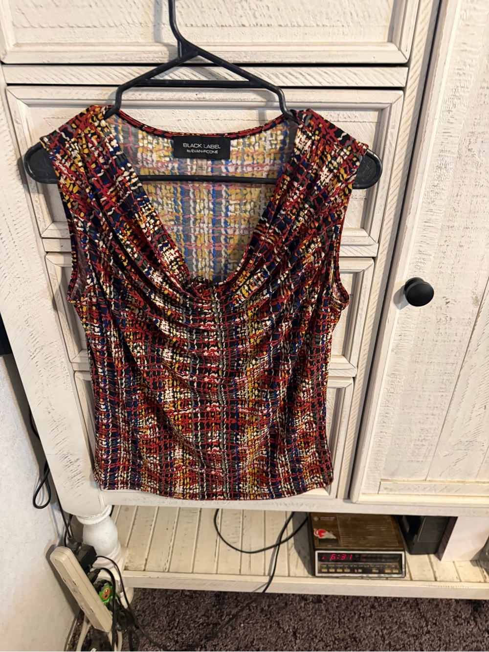 Black Label Multicolor Plaid Cowl Neck Sleeveless Top